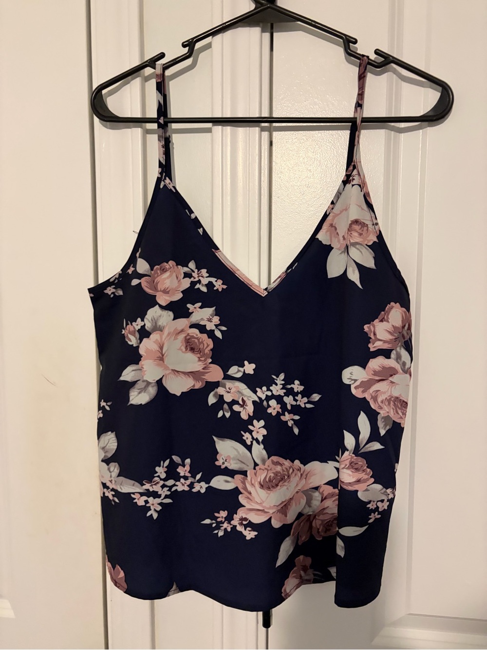 SHEIN Navy Floral V-Neck Spaghetti Strap Cami - Blush Roses